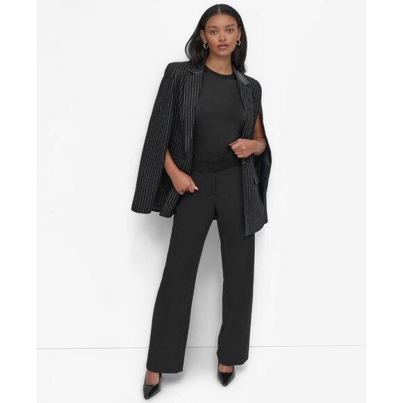 DKNY Women's Pinstriped Cape Jacket Black Size L MSRP $209 - Picture 2 of 5